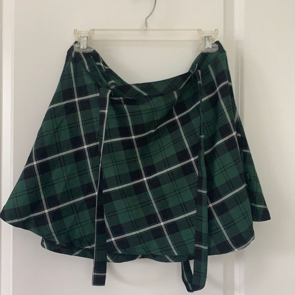 Plaid circle skirt with suspenders
